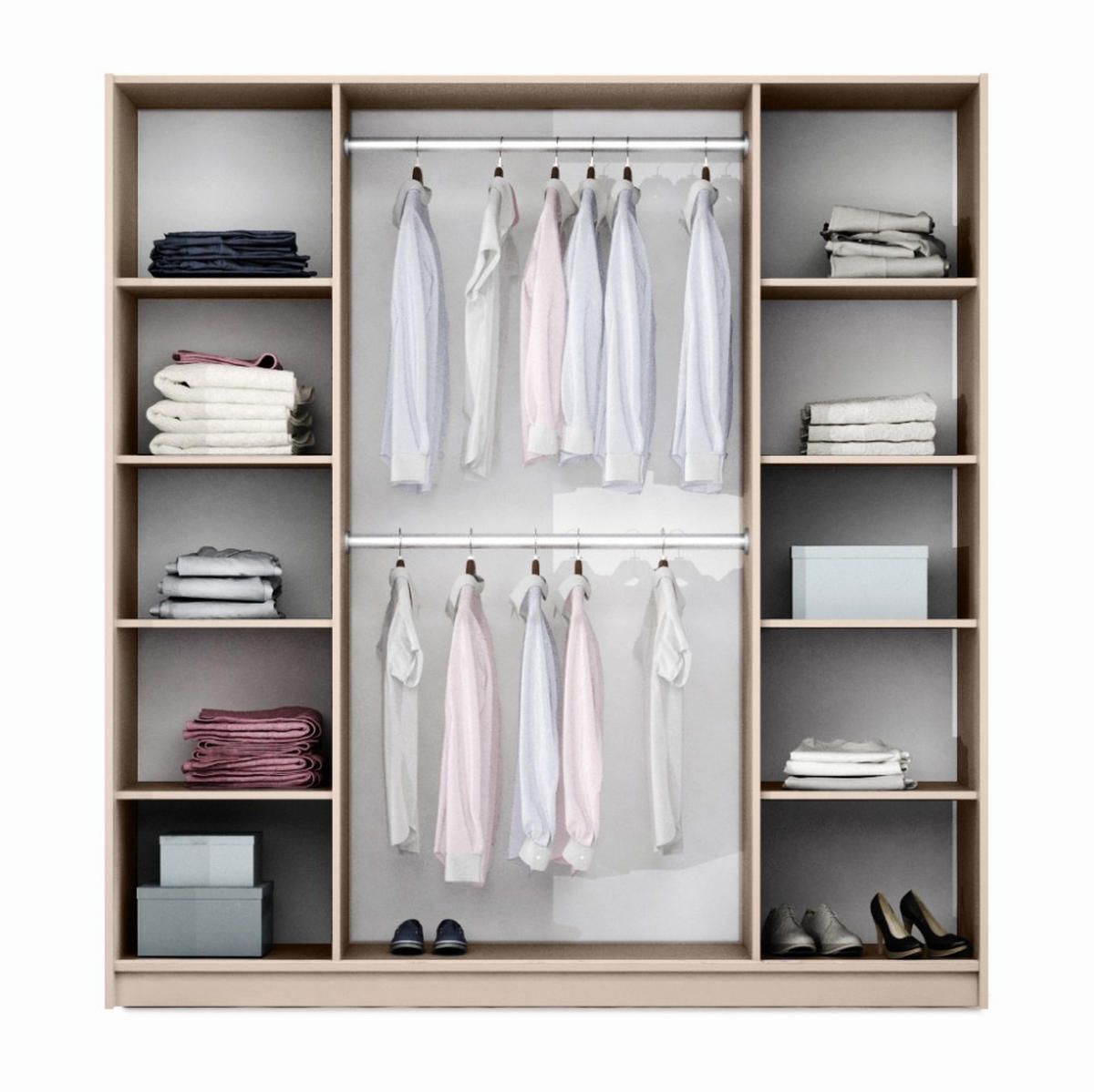 DREHTÜRENSCHRANK Sahara mit 2 Türen und 8 Regalböden, 210 cm, Sandbeige - Sandfarben, Holzwerkstoff (209/219/65cm) - Beautysofa