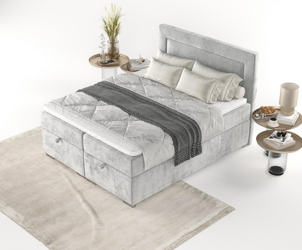 BOXBETT Lontano 200/200 cm Hellgrau im Lotta Stoff - Chromfarben/Hellgrau, Holz/Holzwerkstoff (200/200cm) - AltaBeds