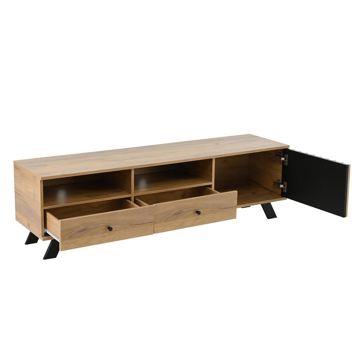 TV-LOWBOARD 150/38/44 cm mit 2 Schubladen und 1 Tür in Naturholz/Schwarz - Naturfarben, Holzwerkstoff (150/44/38cm) - BEAOK