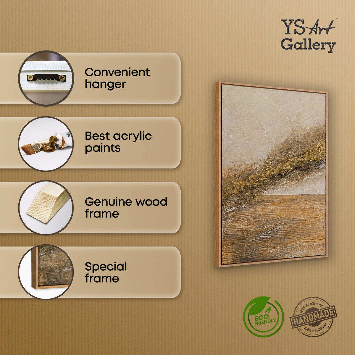 GEMÄLDE Goldene Ader Schattenfugenrahmen Eichefarben 70x50 cm - Eichefarben, Holz (70/50cm) - YS-art gallery