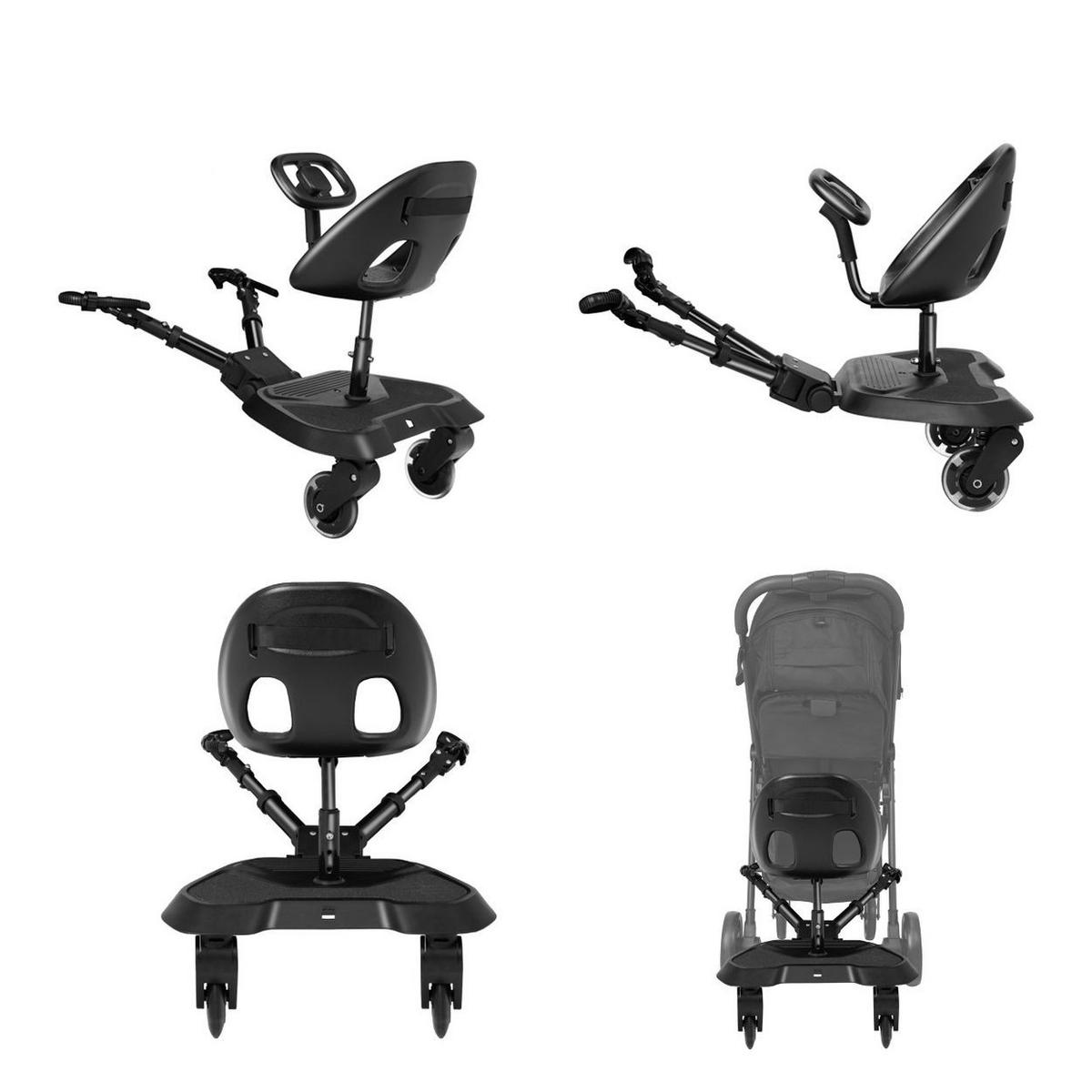 KINDERWAGEN Trittbrett Ally mit Sitz schwarz Mitfahrbrett, 360° drehbar, universell passend, 2-Punkt-Gurt, Lenkrad - Schwarz, Kunststoff (41/18/63cm) - Kikka boo