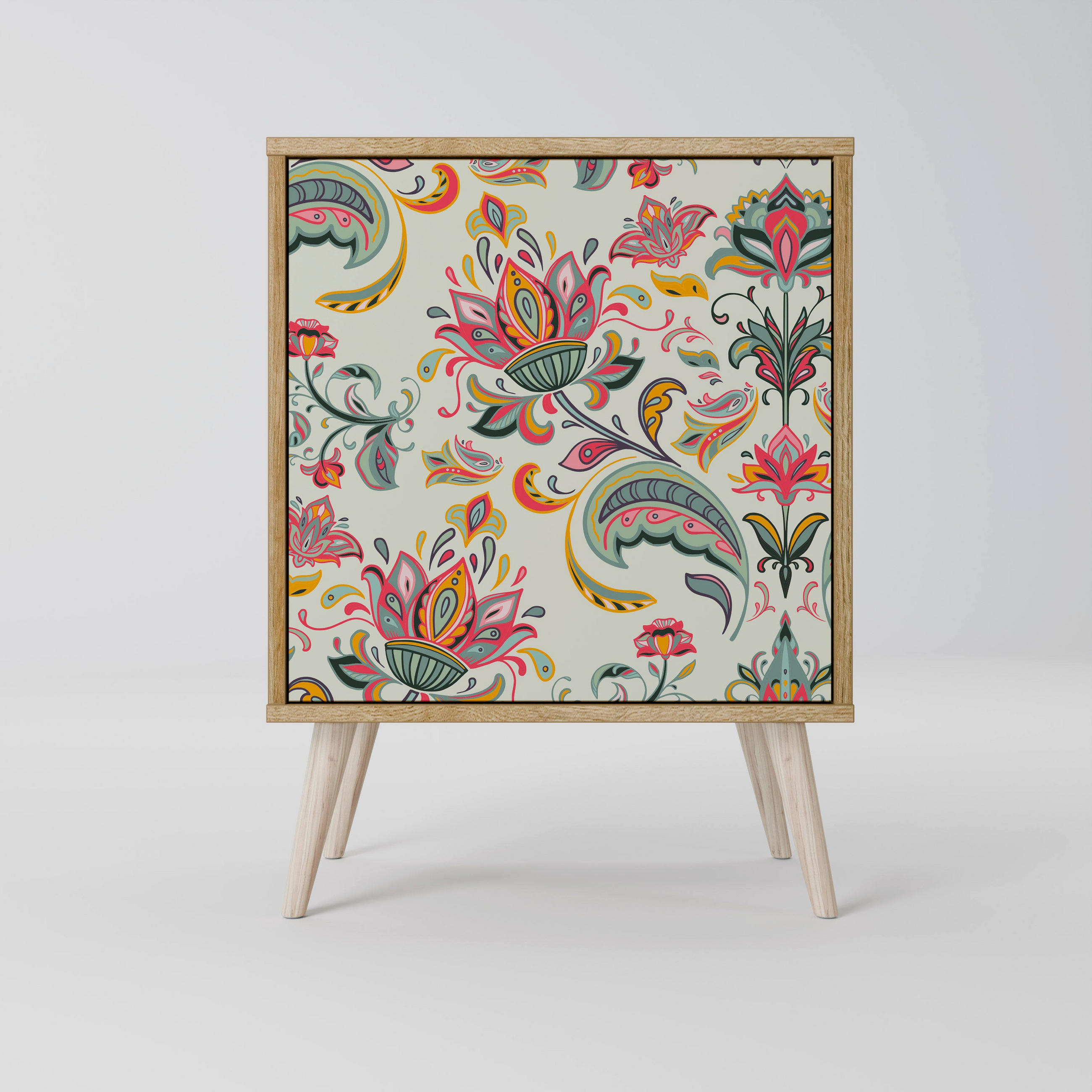 SIDEBOARD ORGANIC FOLKLORE, Eichefarben, 57,5x42x77,5 cm, Schräge Buchenholzfüße - Eichefarben/Buchefarben, Holzwerkstoff/Buchenholz (57.5/77.5/42cm) - SpaceRebels