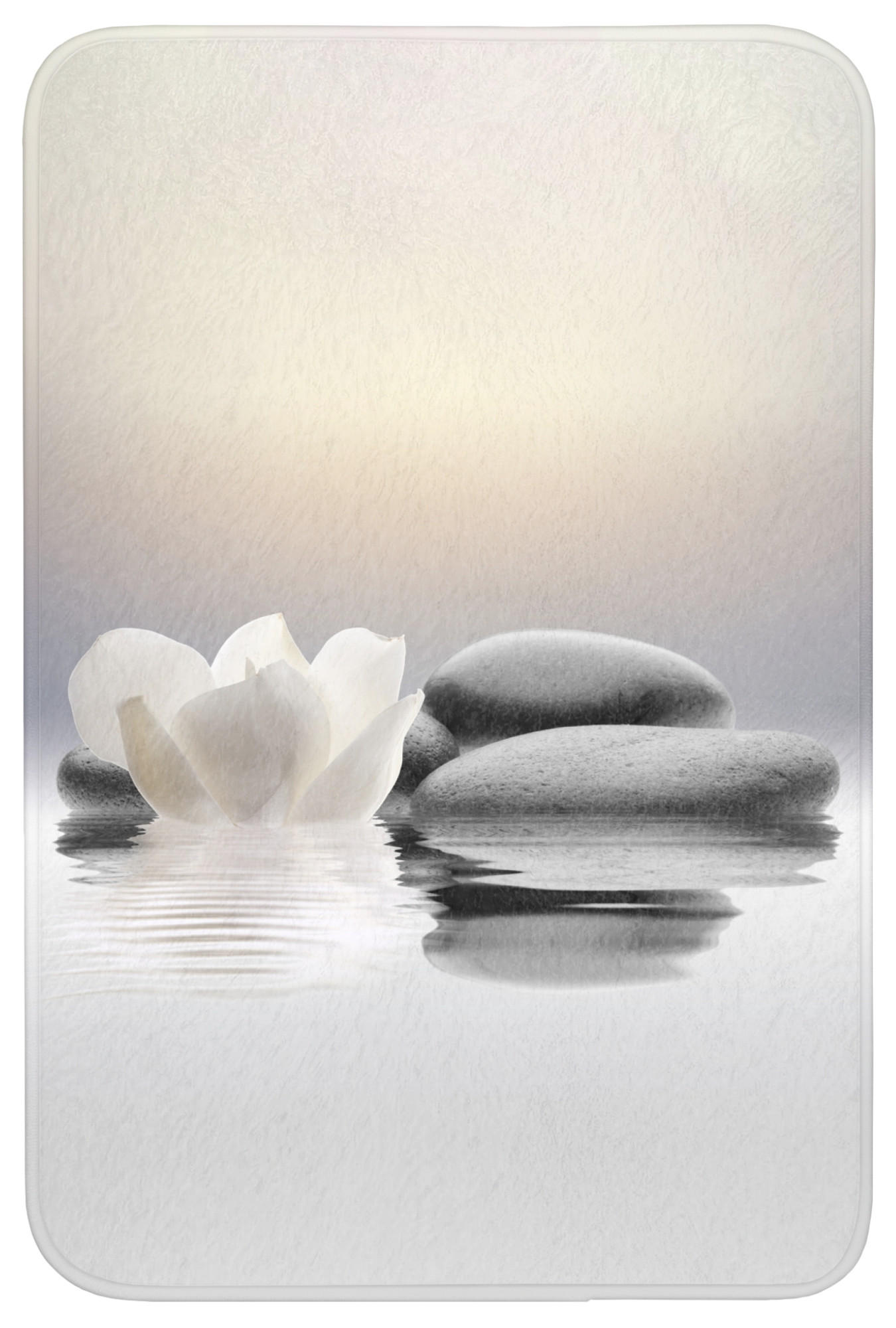 KOUPELNOVÁ PŘEDLOŽKA Kameny - Lotos - Bílý - Voda - Zen 60x90 cm - bílá, textil/plast (60/90cm) - OnlyWow
