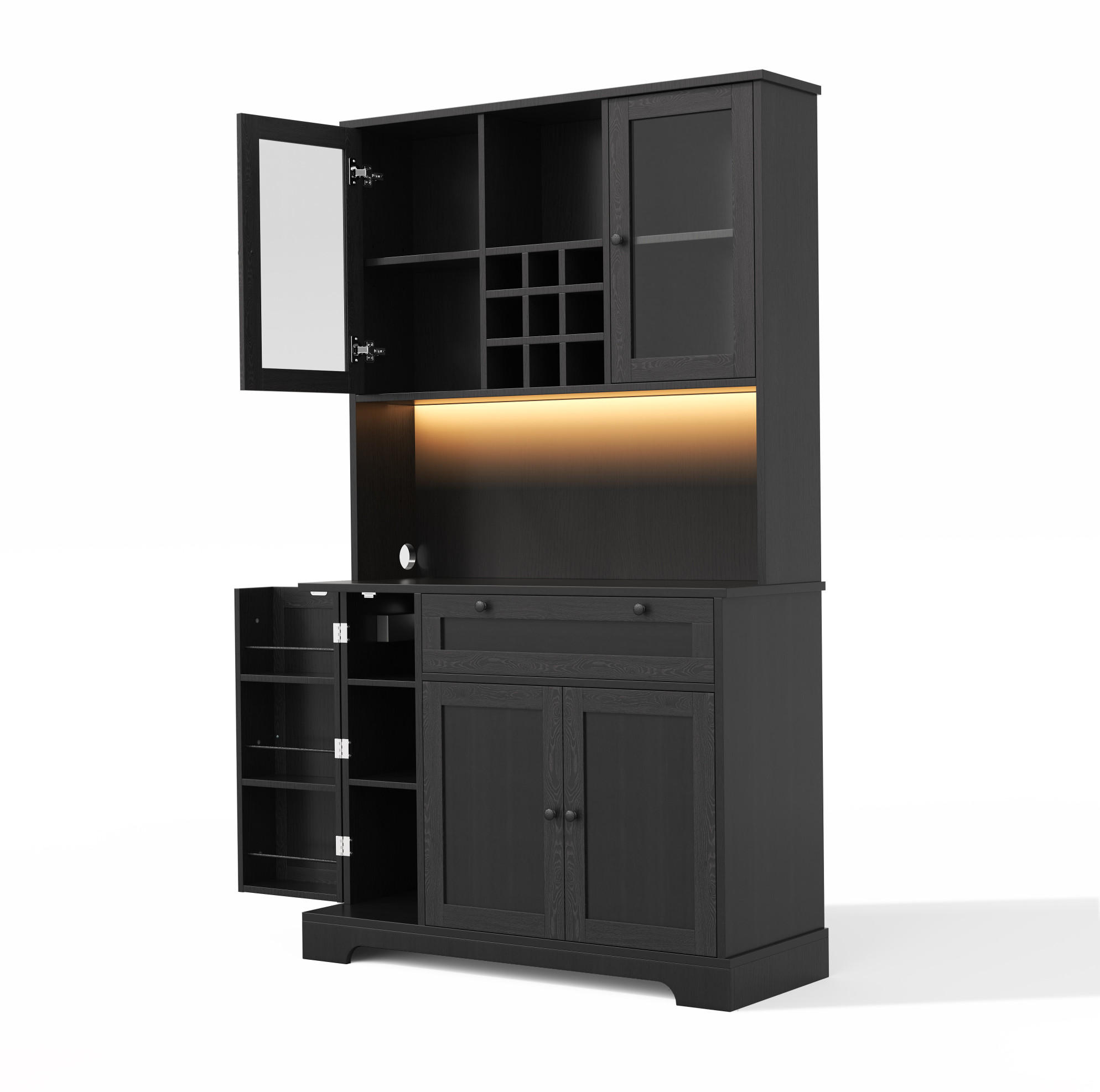 Redom BUFFET 180/105/40 cm s LED osvětlením, zásuvkou, USB porty a nastavitelnými policemi, Černá