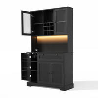 BUFFETSCHRANK 105/40/180 cm aus MDF mit LED-Beleuchtung, Steckdose, Weinregal und verstellbaren Böden, Schwarz - Schwarz, Holzwerkstoff (105/180/40cm) - Redom