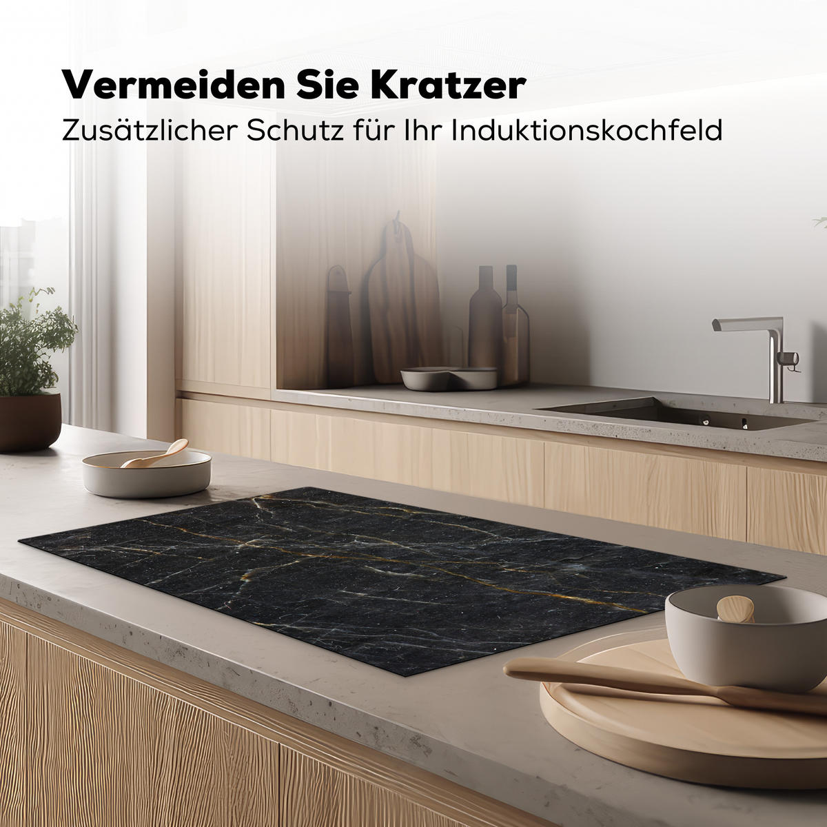 HERDABDECKPLATTE Marmor - Schwarz - Gold - Grau - Marmorstruktur 90x52 cm - Goldfarben, Kunststoff (90/52/0.2cm) - MuchoWow