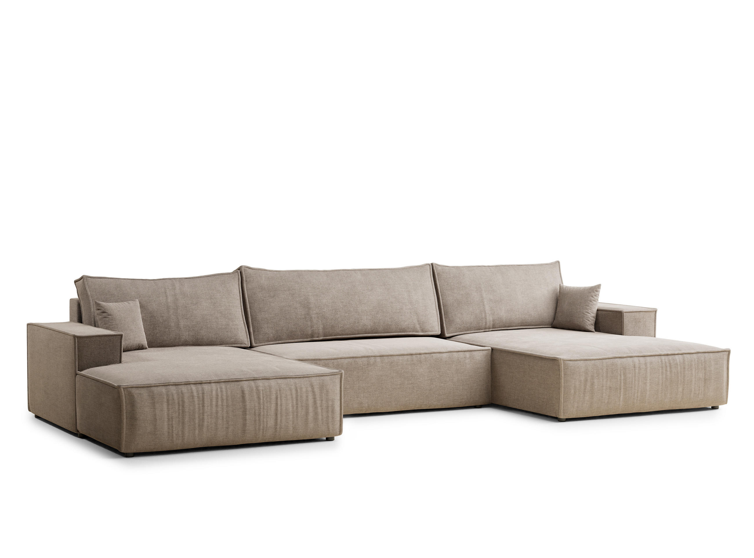 WOHNLANDSCHAFT Kyoto Grau braun Chenille-Stoff - Graubraun/Schwarz, Holz/Holzwerkstoff (398/70/148cm) - Maison de Reve