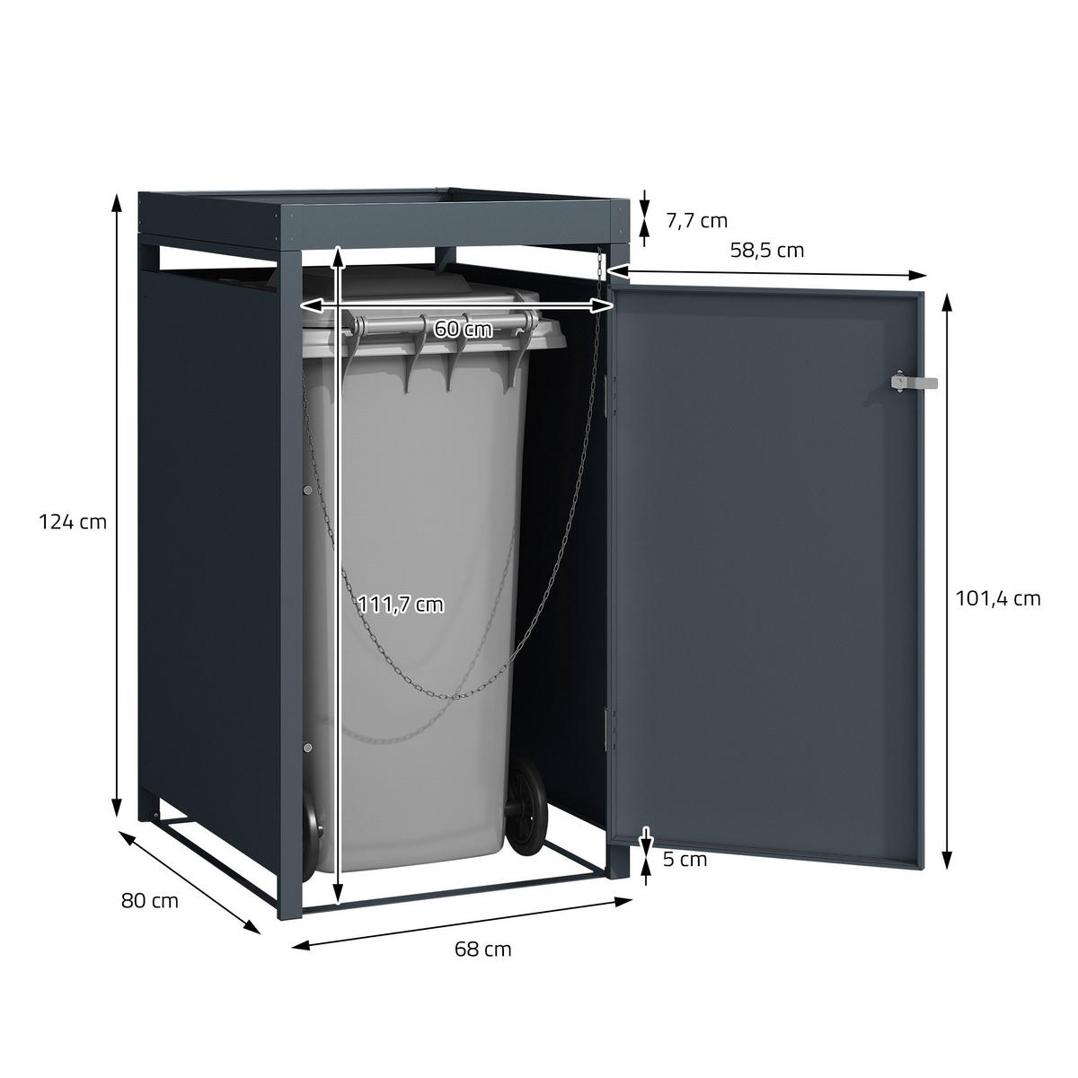 MÜLLTONNENBOX 1er mit Pflanzdach Anthrazit - Anthrazit, Metall (80/124/68cm) - ML-DESIGN