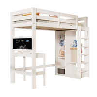 HOCHBETT 90/200 cm mit Schreibtisch, Kreidetafel, offenem Kleiderschrank und Regalen, Holz, Weiß - Weiß, Holzwerkstoff (90/200cm) - Redom