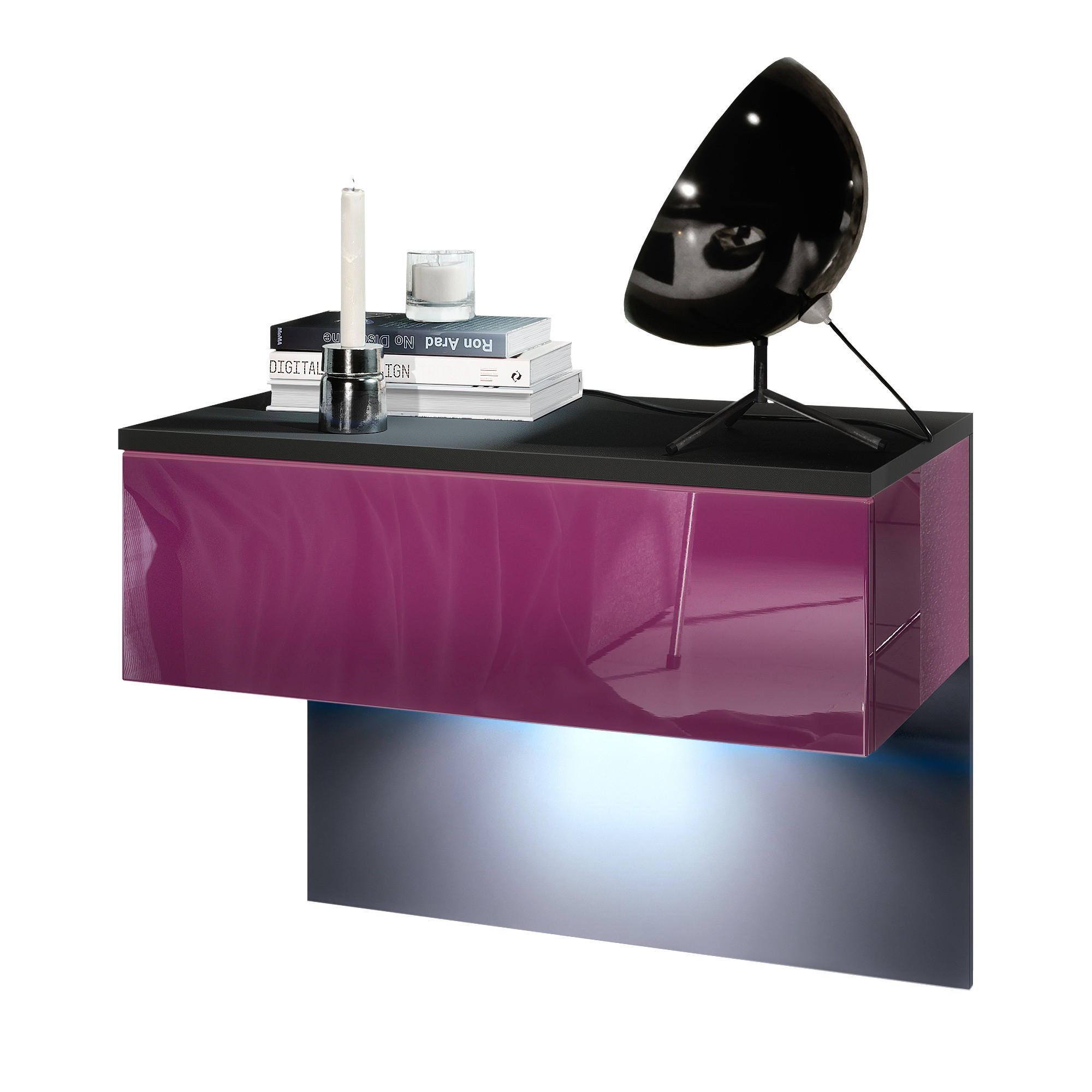 NACHTTISCH Sleep Fronten in Brombeer Hochglanz - Brombeere, Holzwerkstoff (60/46/35cm) - Vladon