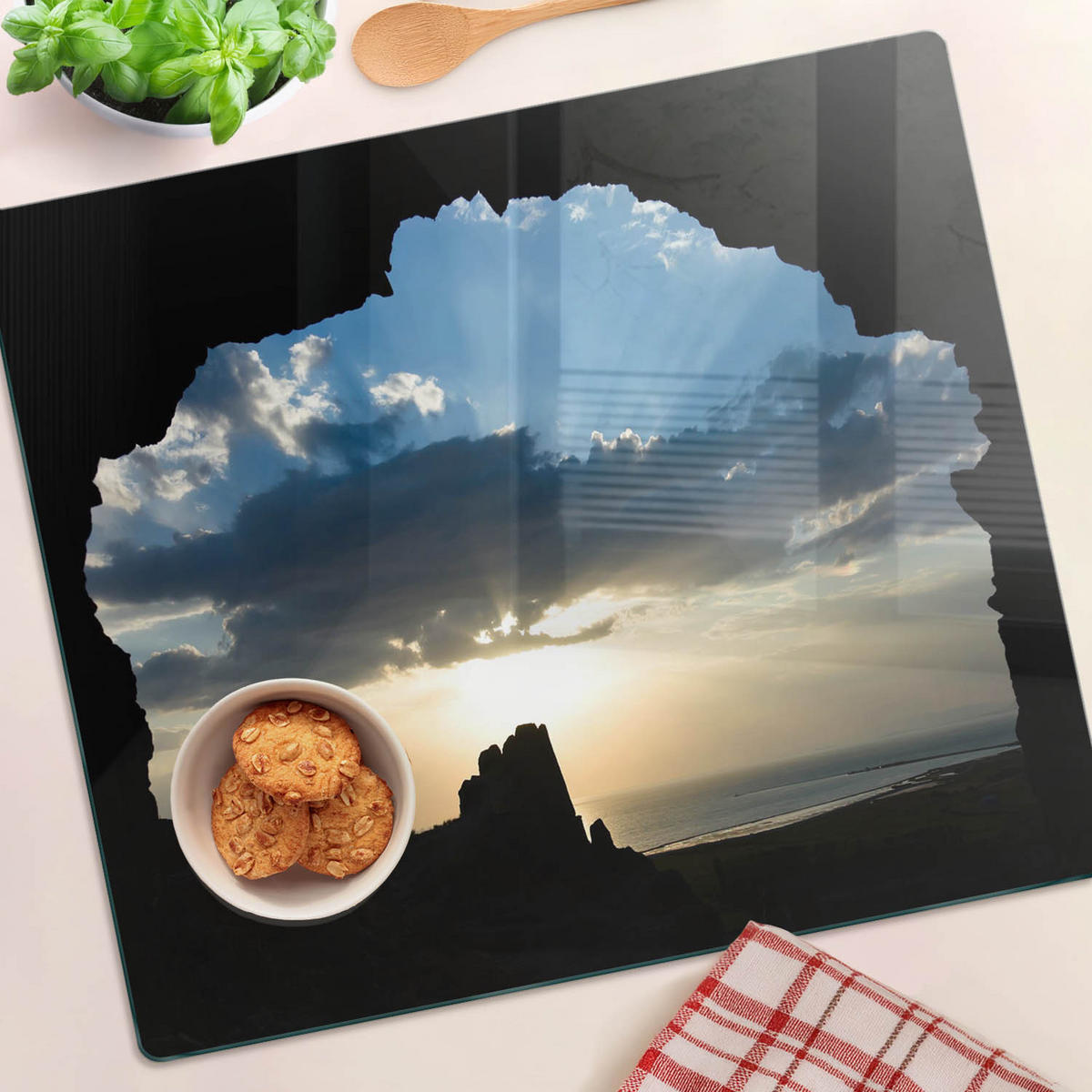 GLASPLATTE 60x52 cm Sonnenuntergang - Blau, Glas (60/0.4/52cm) - TULUP