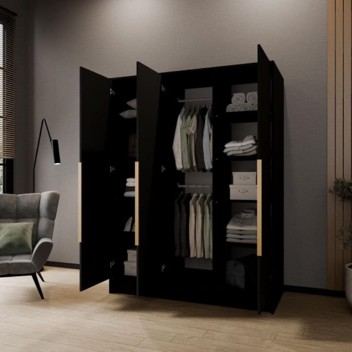 SCHRANK Schwarz ORTO Glatt 150 g - Schwarz, Holzwerkstoff (150/200/51cm) - Sepro Meble