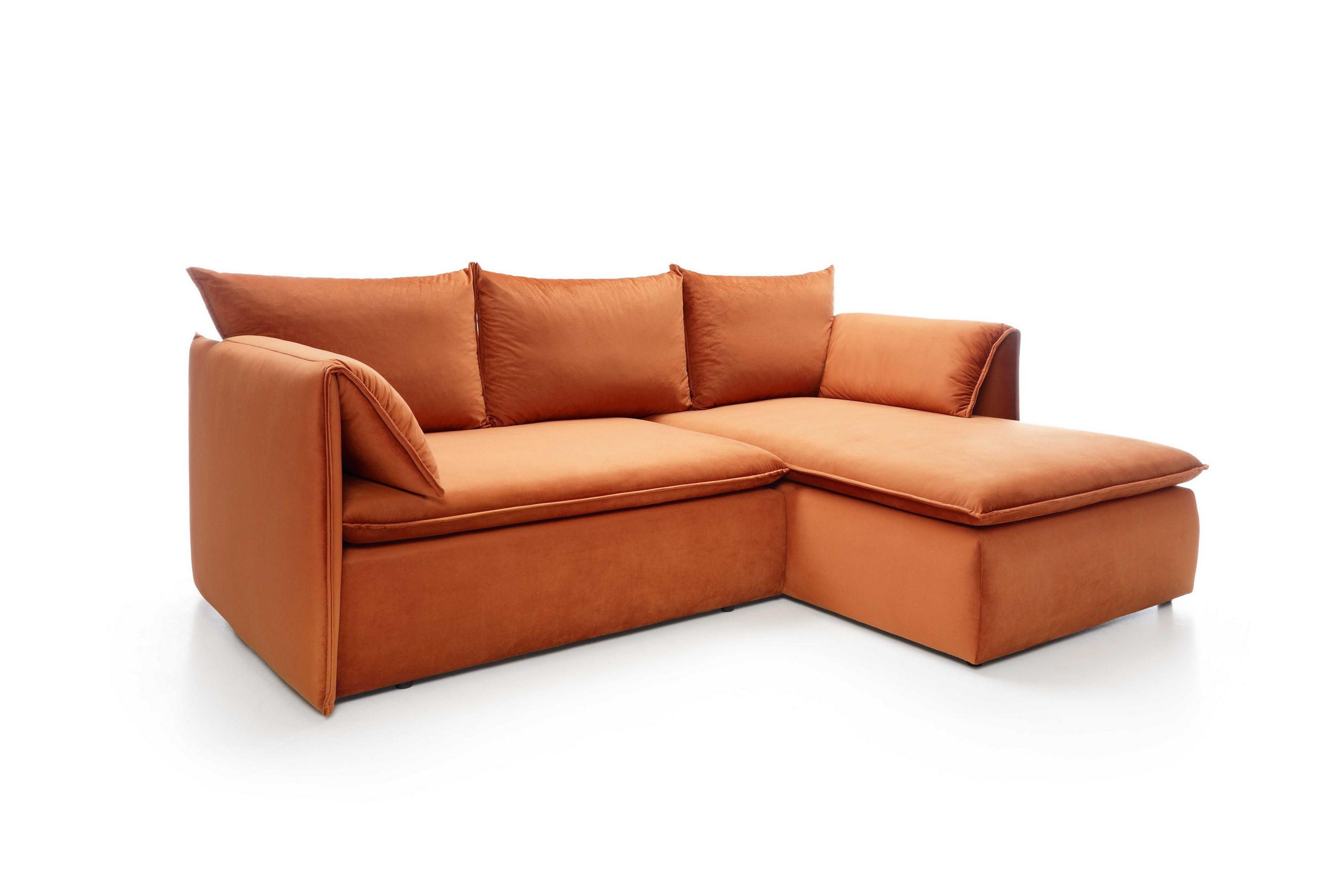ECKSOFA PREGIO Orange Plüsch-Stoff mit Schlaffunktion - Orange, Holz (230/166cm) - MASSENO