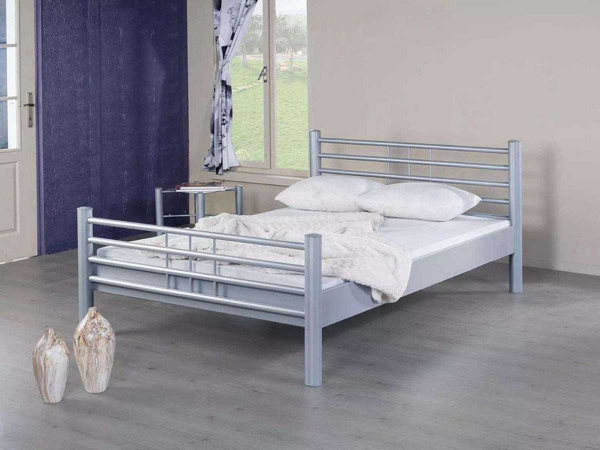 METALLBETT Lea / 160 x 220 cm / silbergrau - Silberfarben, Metall (160/220cm) - BED BOX