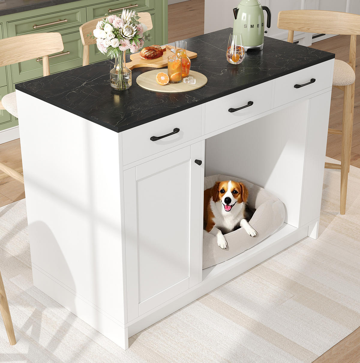 SERVIERWAGEN mit 3 Schubladen 120 x 60 x 90 cm Weiß - Weiß, Holz (60/90/120cm) - Beauniv