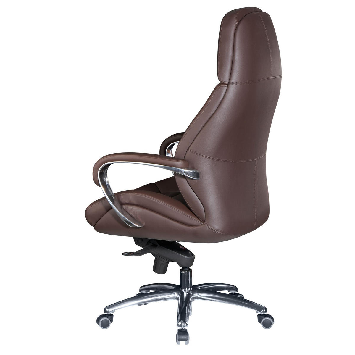 CHEFSESSEL Leder mit Multiblockwippmechanik bis 120 kg MIRON, Braun 67x67x137 cm - Silberfarben/Braun, Leder/Metall (67/137/67cm) - KADIMA DESIGN