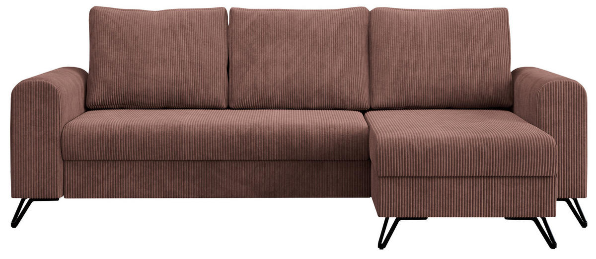 ECKSOFA Hugo Cord Braun - Schwarz/Braun, Textil/Metall (242/140cm) - MKS