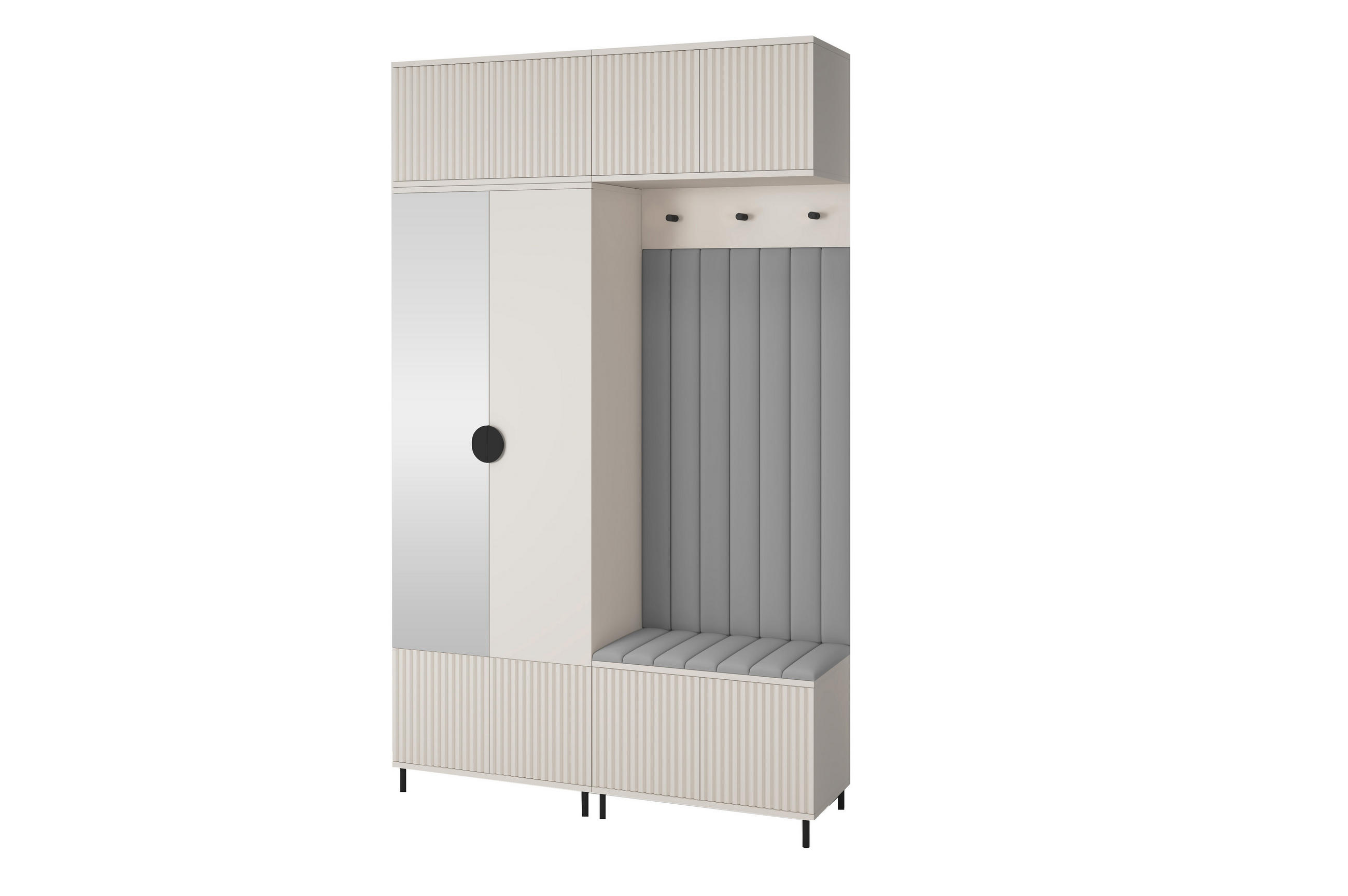 GARDEROBE Ritmo version 2 mit Spiegel, mit POLSTERPANEELEN GRAU - Beige/Grau, Holzwerkstoff (140/235/40cm) - Jerpax