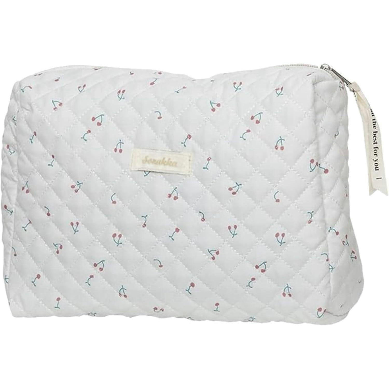 KULTURTASCHE mit Blumenmuster Weiß - Weiß, Textil (17/9/24cm)