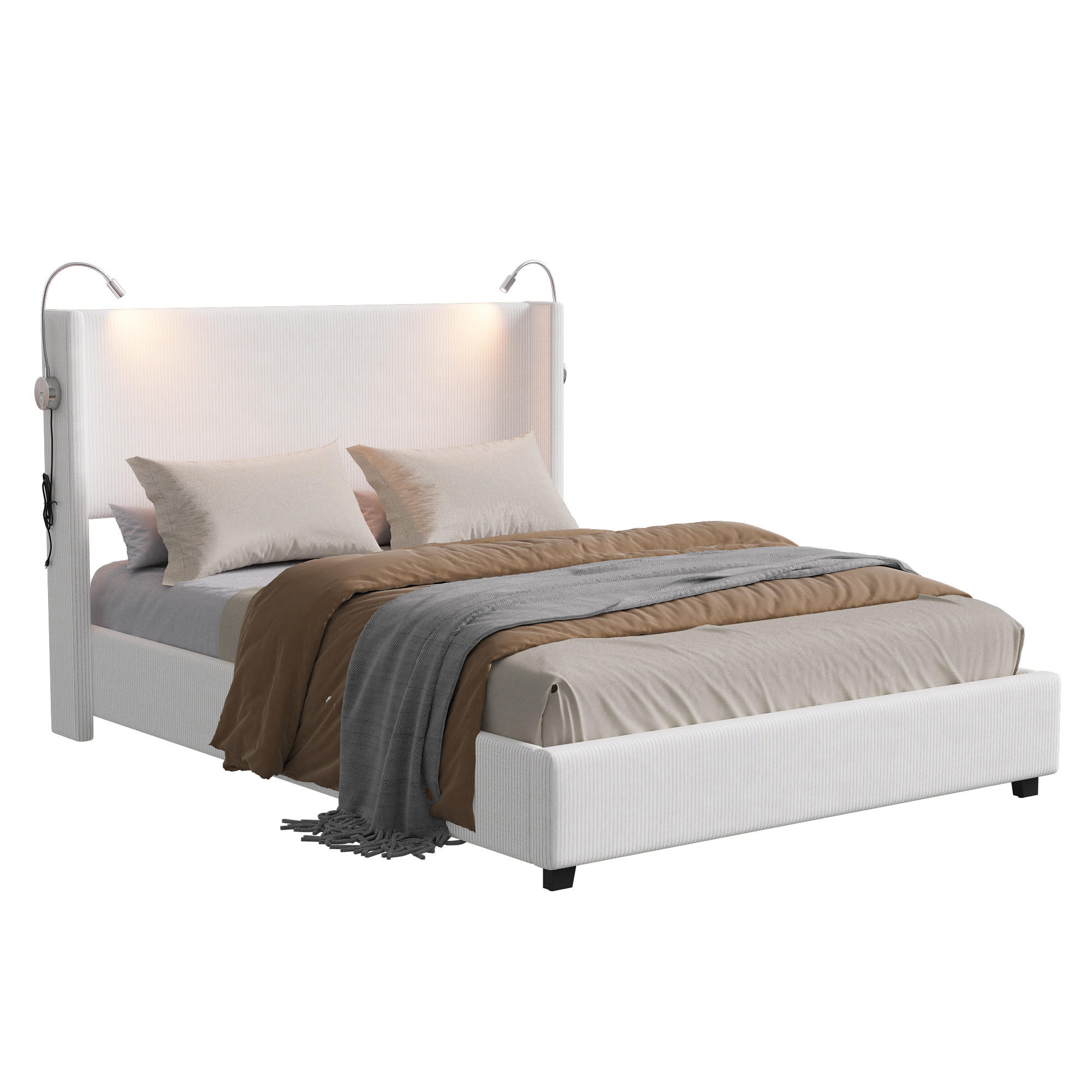 POLSTERBETT 140x200 cm USB Stauraum Lattenrost Cord weiß - Weiß, Holz (140/200cm) - LEBENLANG