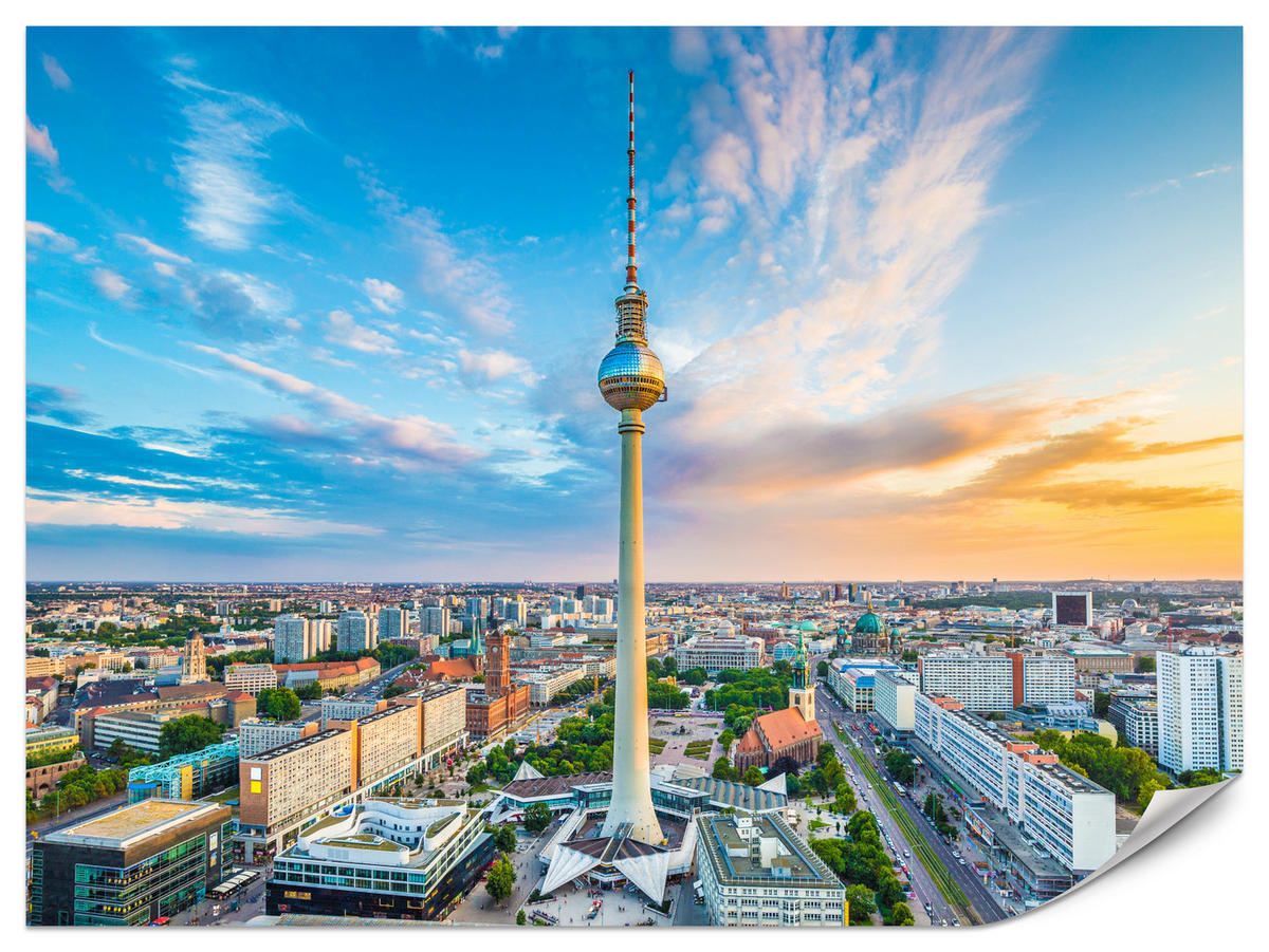 FOTOTAPETA Pre Obývaciu Izbu Televízna Veža Berlín Panoráma Mesta Mrakodrapy 400 x 280 cm - oranžová/hnedá, papier (400/280cm) - Muralo