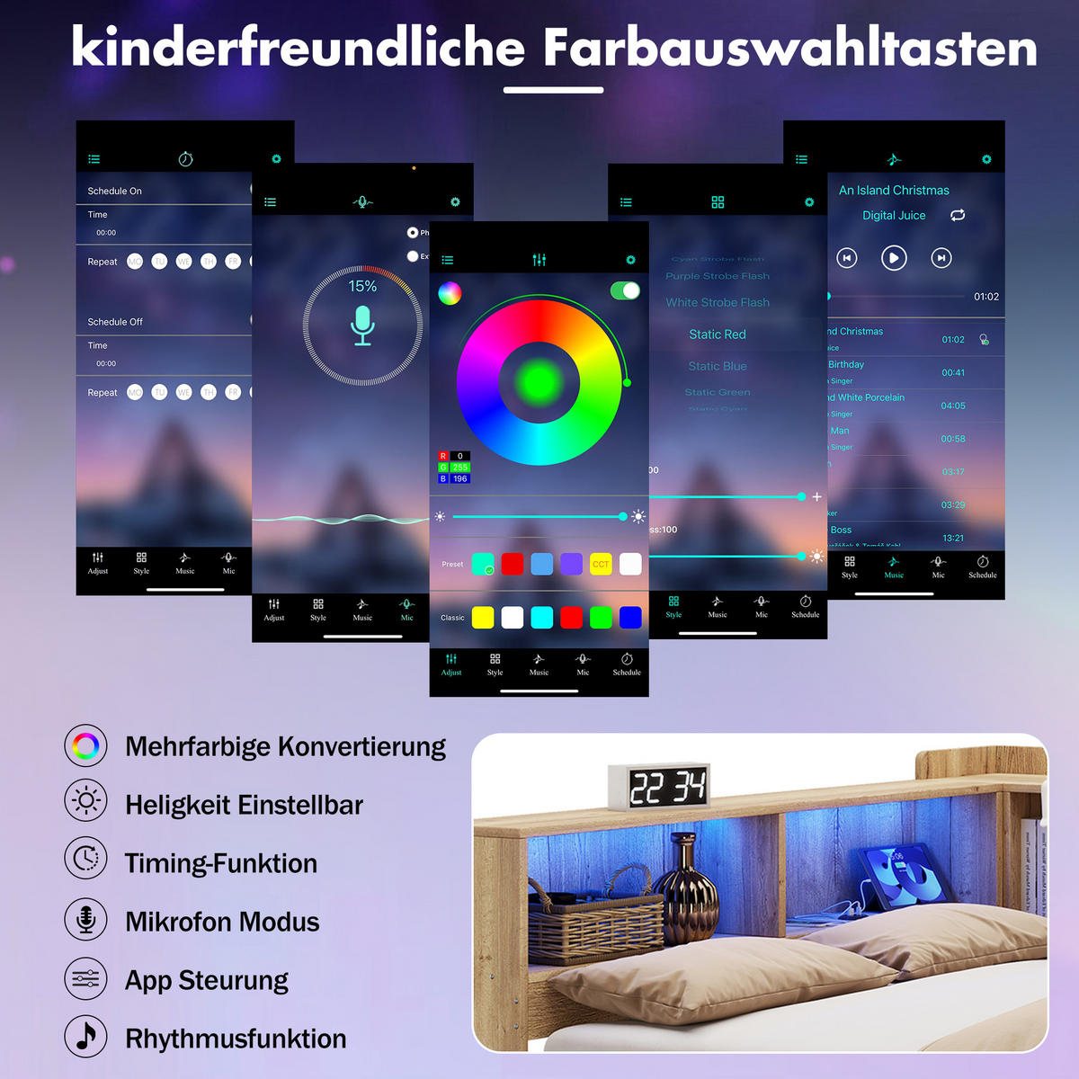 KINDERBETT Natur 90x200 LED USB Schreibtisch Stauraum - Naturfarben, Holzwerkstoff (90/200cm) - FLIEKS