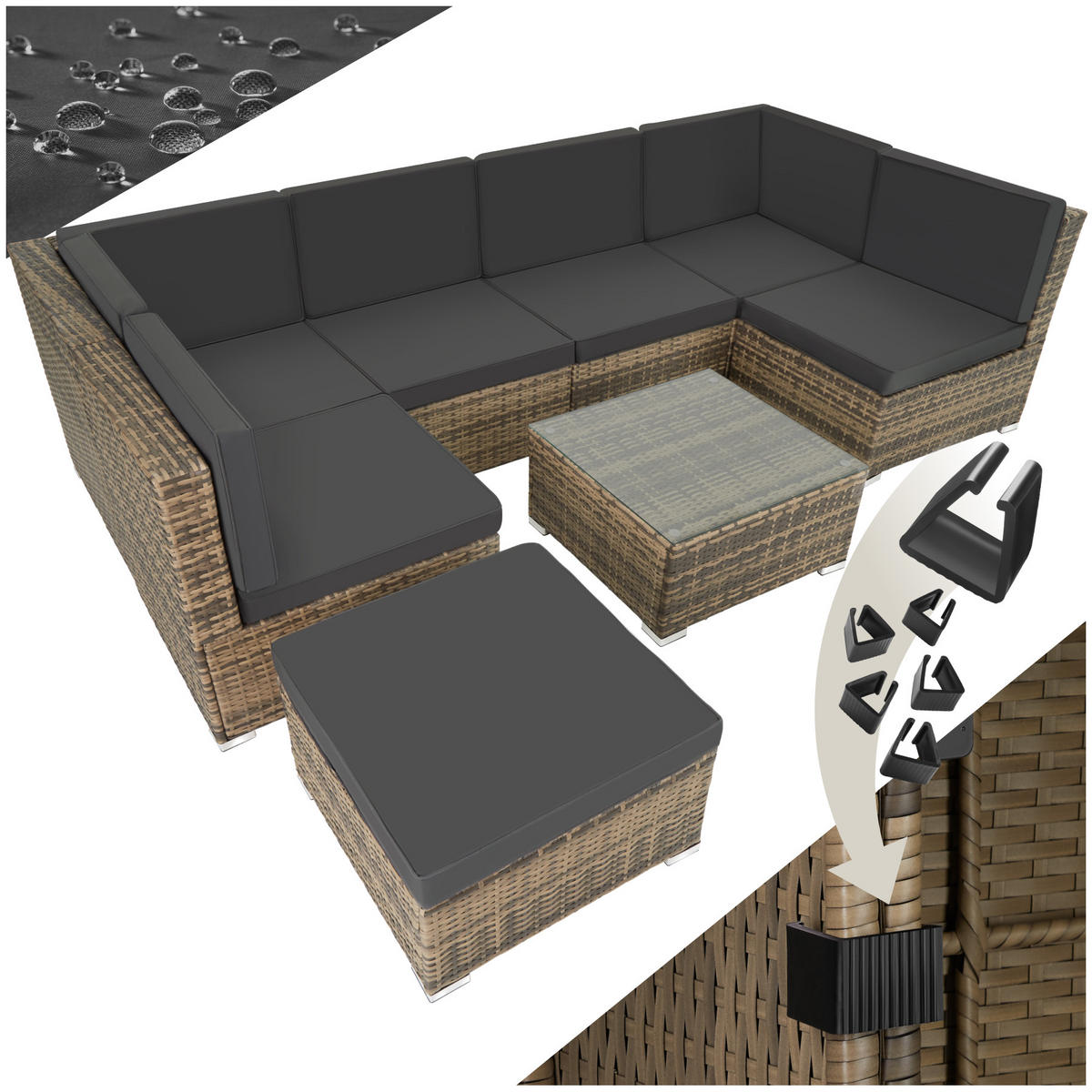 RATTANLOUNGE Venedig,mit Sicherheitsglasplatte,natur - Naturfarben, Kunststoff - tectake
