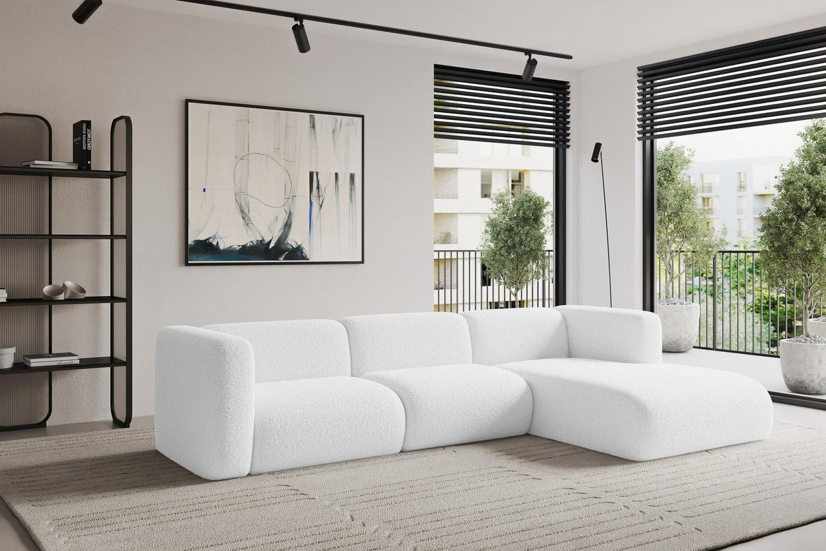 ECKSOFA Ottomane Rechts MIRA-L1 227x179x89 Weiß Bouclé - Schwarz/Weiß, Holzwerkstoff/Kunststoff (227/179cm) - ALTDECOR