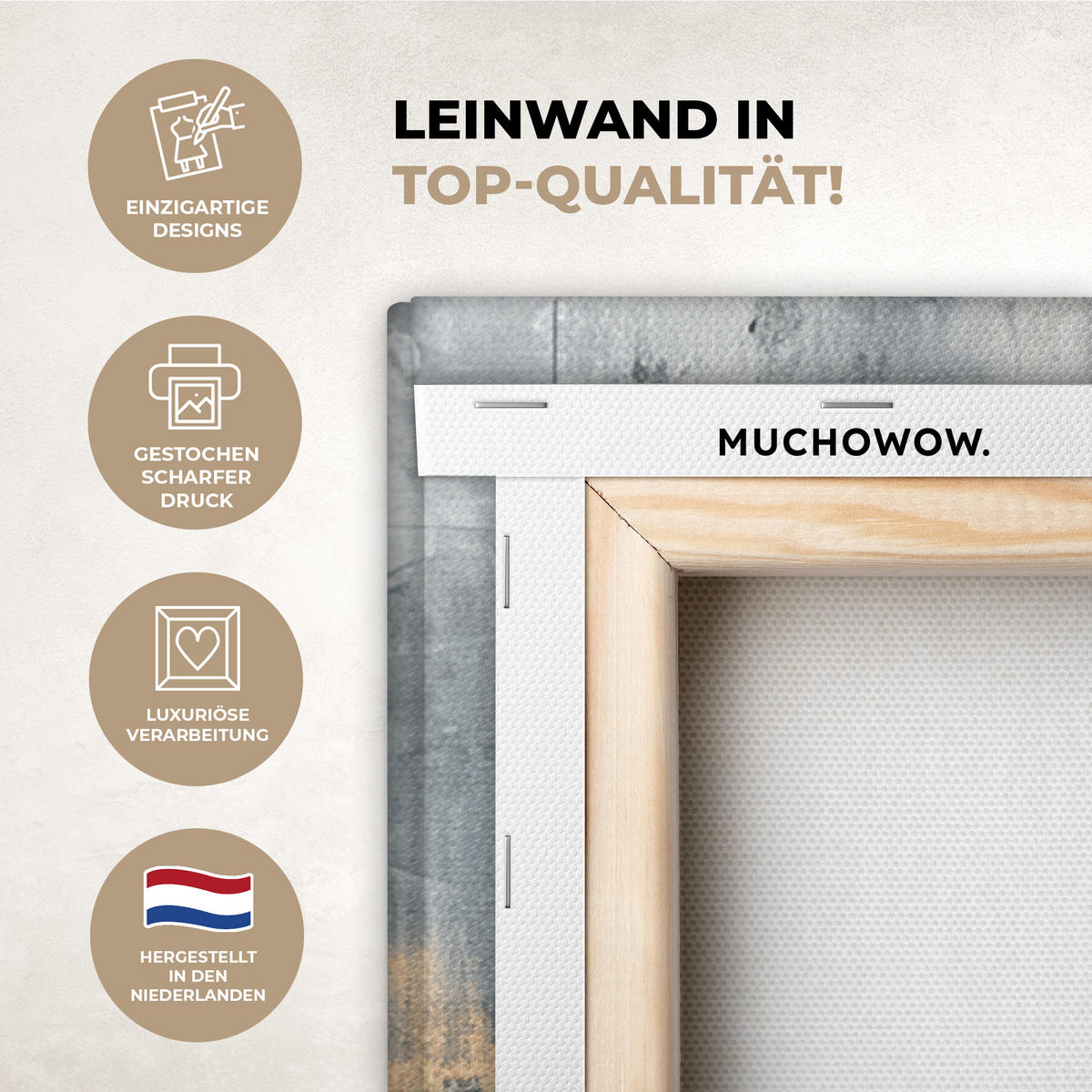 LEINWANDBILD Kunst - Grau - Gold - Abstrakt Deko Groß 90x90 cm - Dunkelgrau, Textil (90/90cm) - MuchoWow