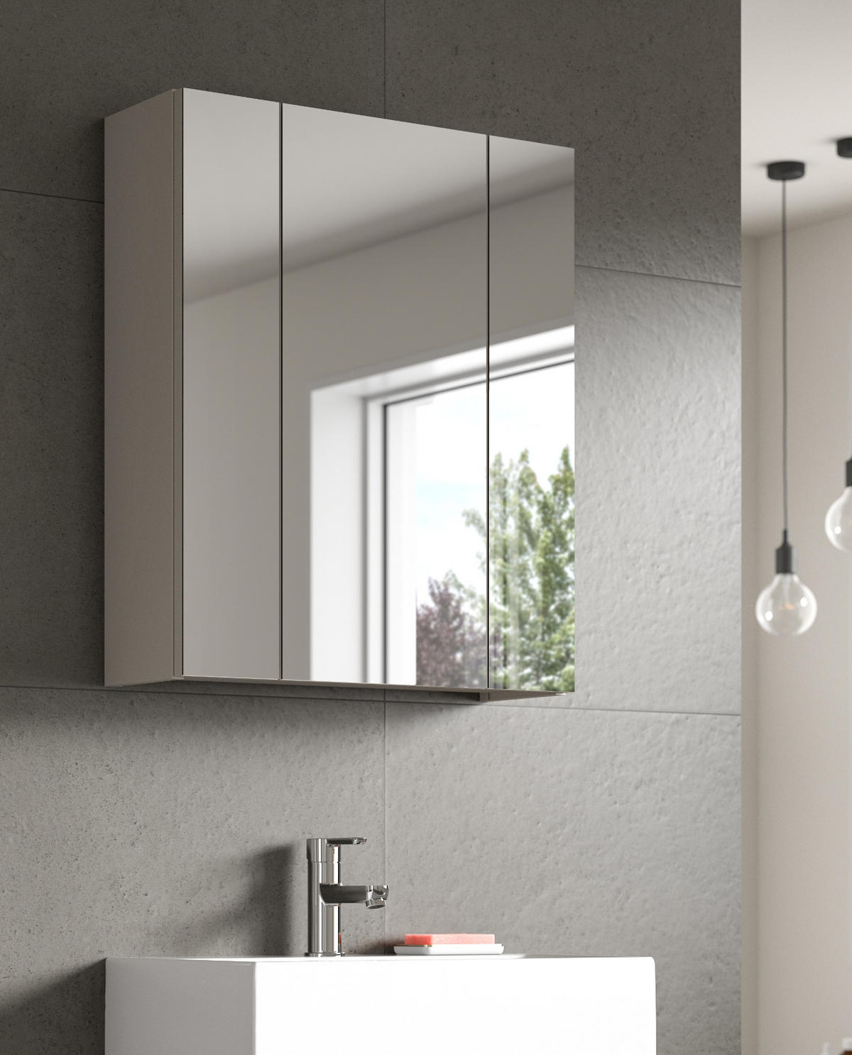 SPIEGELSCHRANK Kaschmir 60 x 70 cm, Badezimmer Schrank 3-türig - Kaschmir, Glas/Holzwerkstoff (60/70/18cm) - Inn.Furn