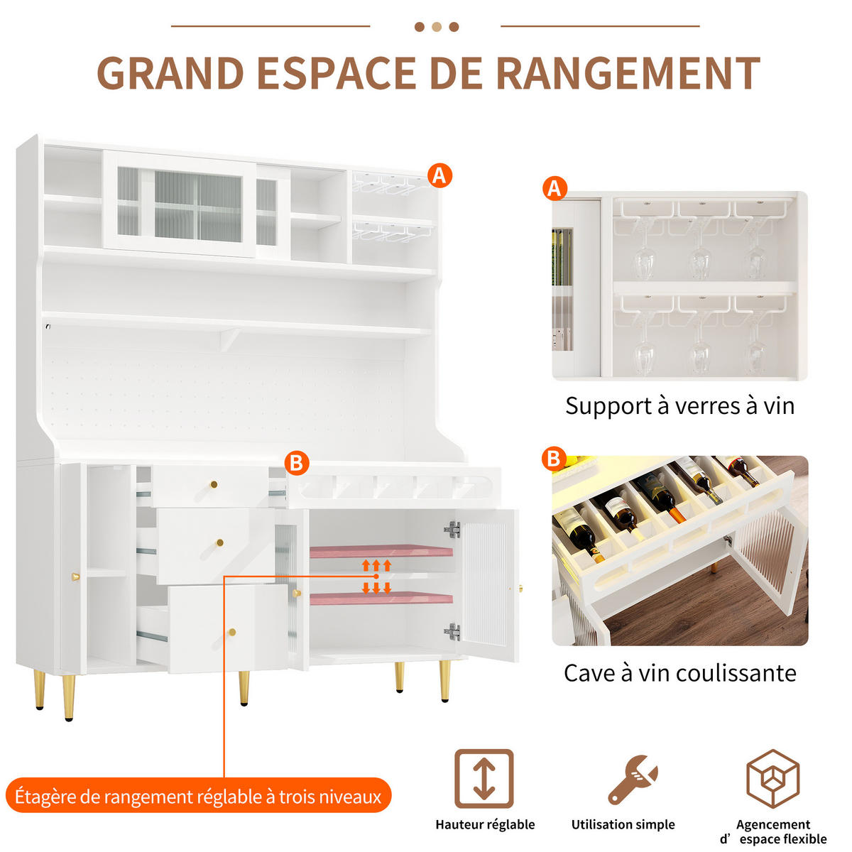 BUFFET 145/171/39 cm Weiß aus MDF und Glas mit LED-Beleuchtung - Weiß, Glas (39/171/145cm) - OKMYHOME