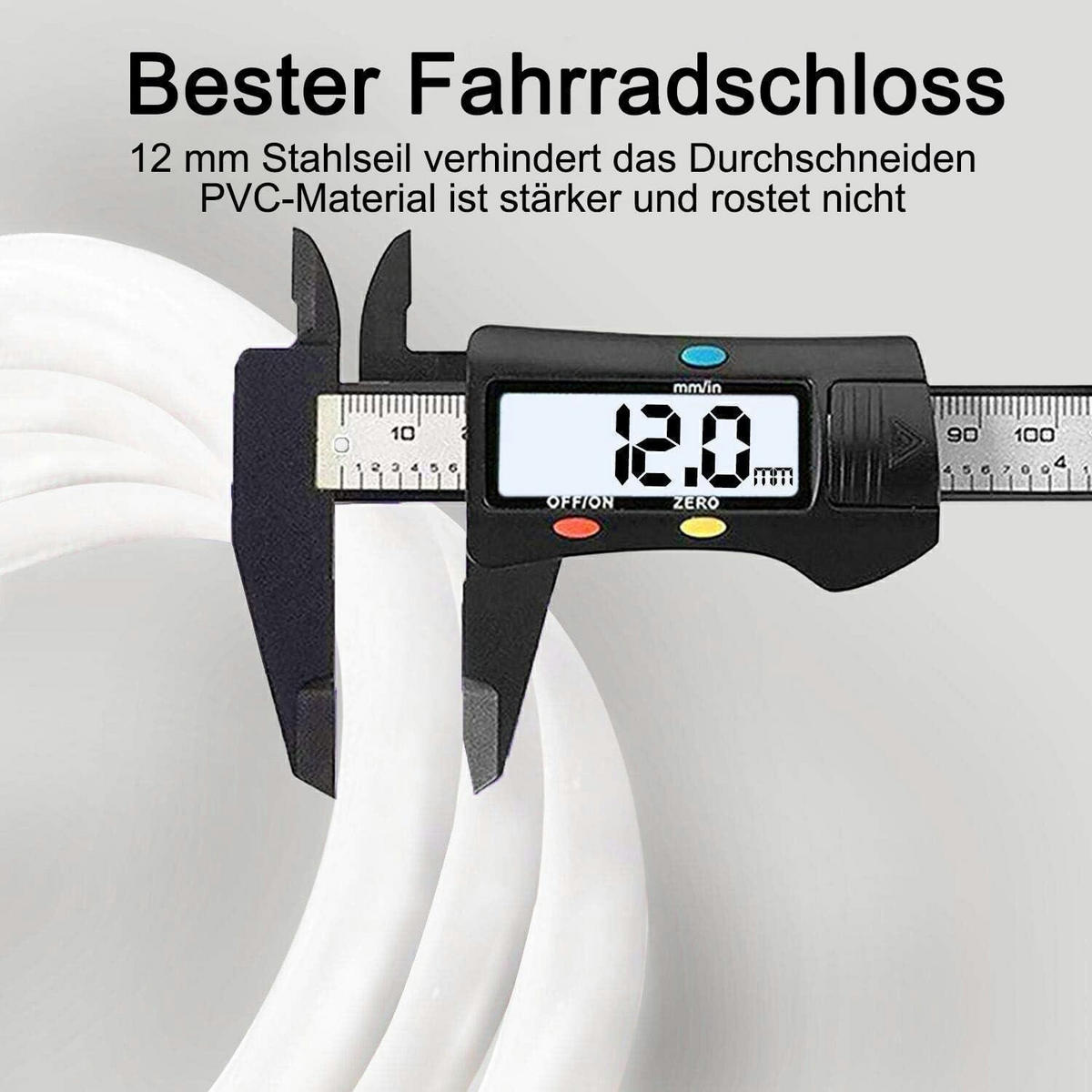 KABELSCHLOSS Fahrrad 120 cm Zahlenschloss mit Halterung Weiß - Multicolor, Kunststoff (4.1/16/15.3cm)