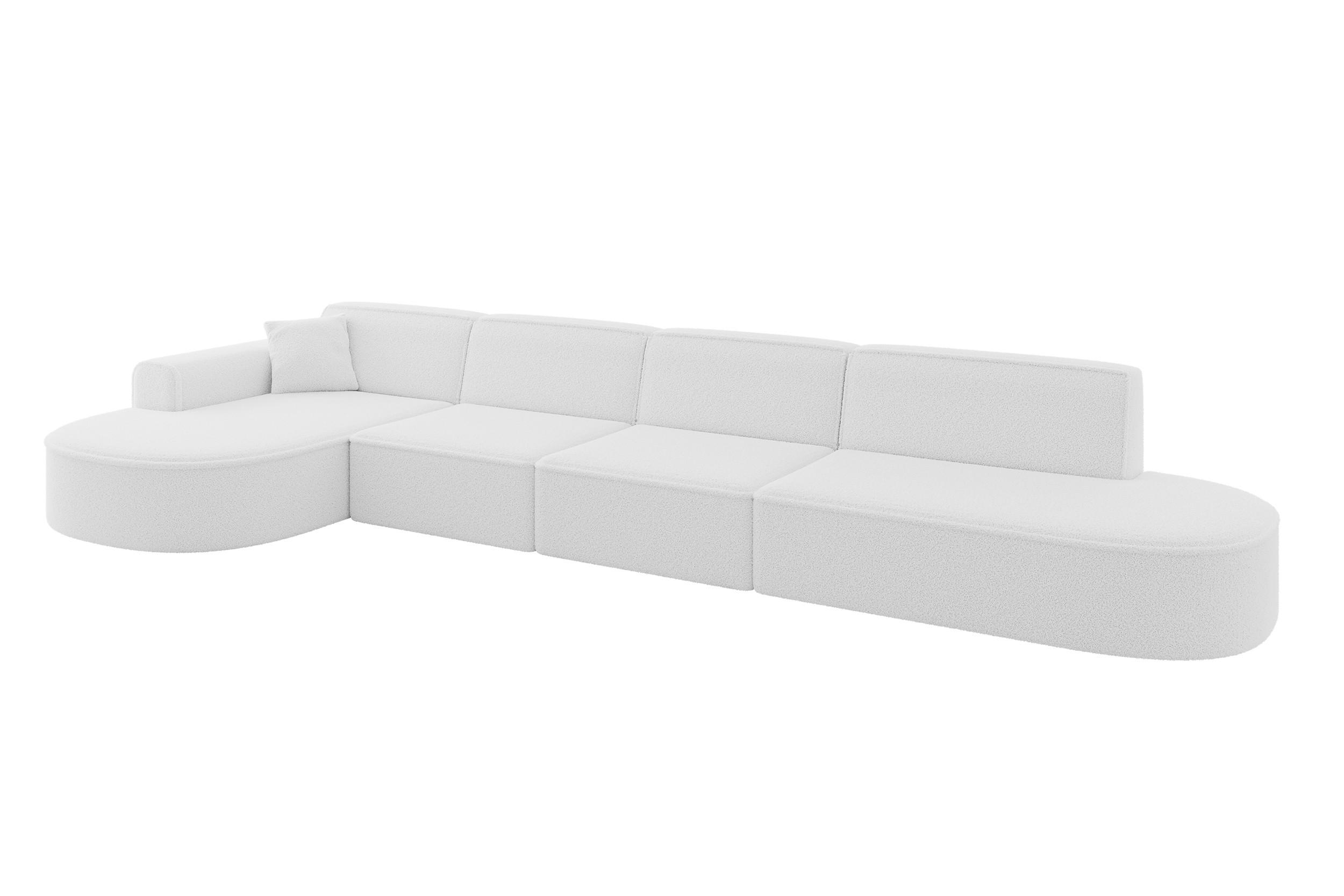 ECKSOFA Ottomane Links MARI-L3 - 413x171x79 cm Weiß Bouclé - Schwarz/Weiß, Holzwerkstoff/Kunststoff (165/406cm) - ALTDECOR