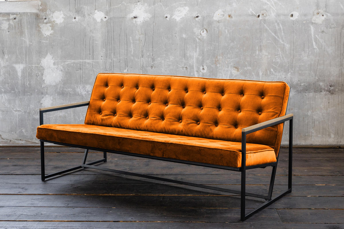 POLSTERBANK ARLY Orange Velvet - Orange, Textil (173/80/77cm) - KAWOLA