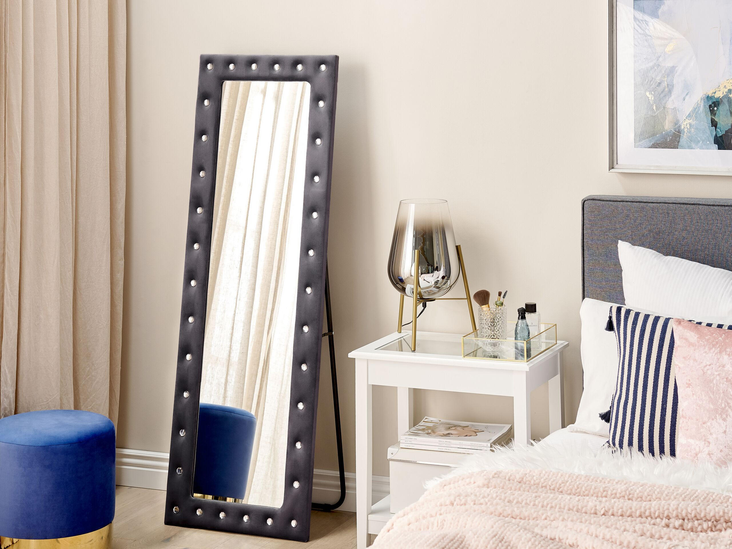 Thumbnail - Beliani Stehspiegel, Grau, Textil, Rechteckig, 50x150x33 cm, Spiegel, Standspiegel