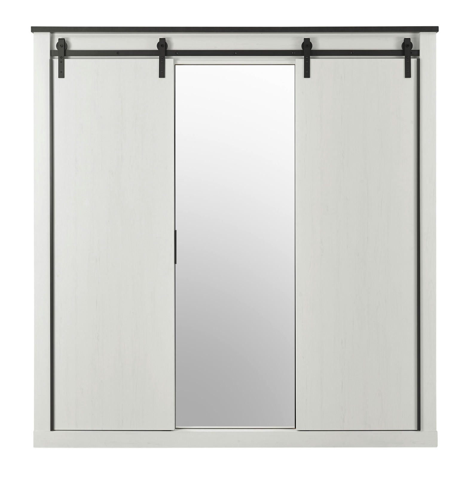 KLEIDERSCHRANK weiß Pinie, anthrazit Landhaus, Schiebetürenschrank 3-türig mit Spiegel 201 x 209 - Anthrazit/Weiß, Holzwerkstoff/Metall (201/209/63cm) - Furn.Design