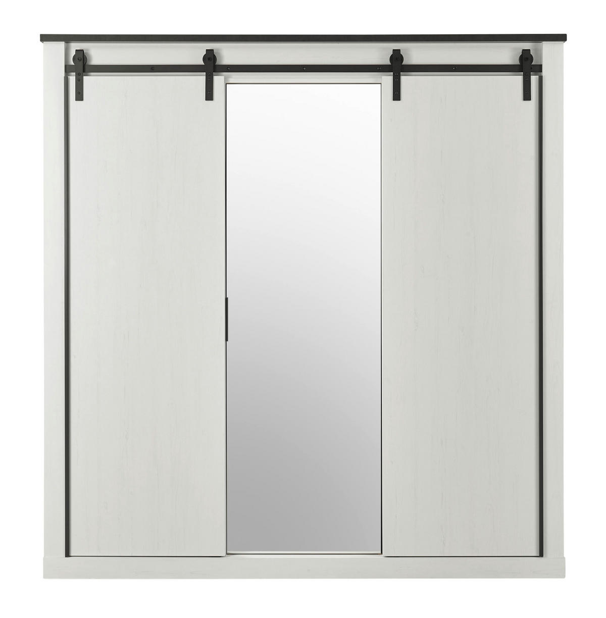 KLEIDERSCHRANK weiß Pinie, anthrazit Landhaus, Schiebetürenschrank 3-türig mit Spiegel 201 x 209 - Anthrazit/Weiß, Holzwerkstoff/Metall (201/209/63cm) - Furn.Design