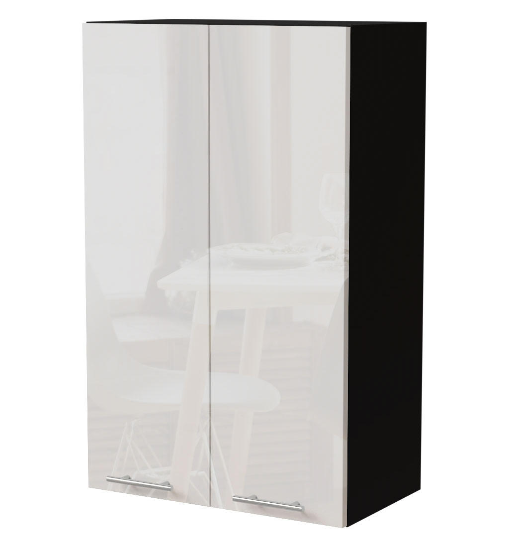 Feldmann-Wohnen Küchenhängeschrank Weiß Hochglanz, Schwarz 60x96x32.5 cm