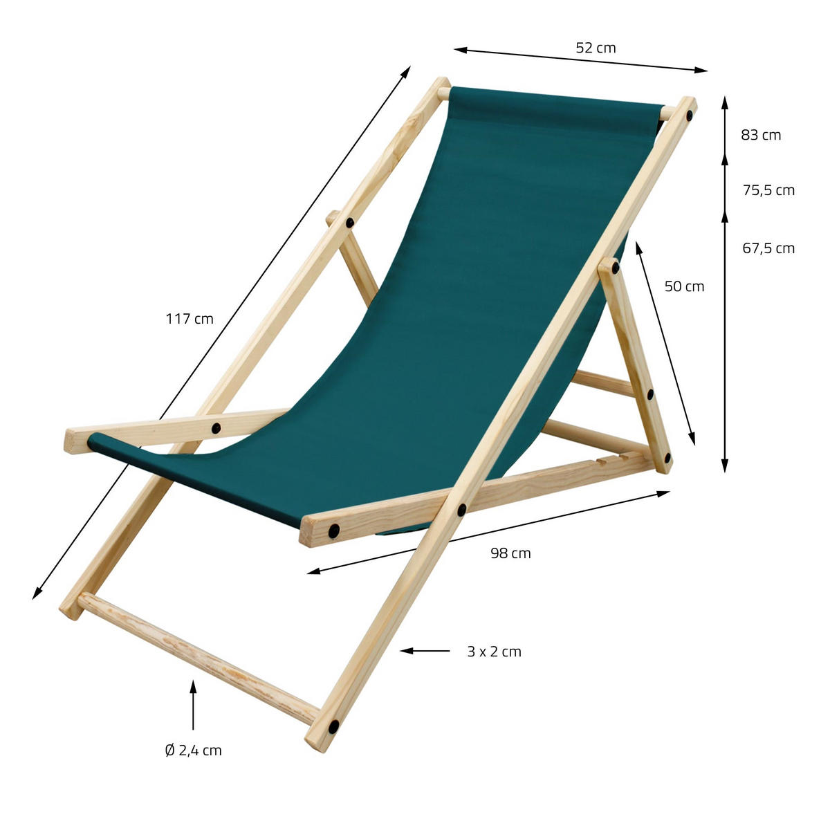 STRANDLIEGE 2er Set - Dunkelgrün, Holz (52/83/117cm) - ECD-Germany