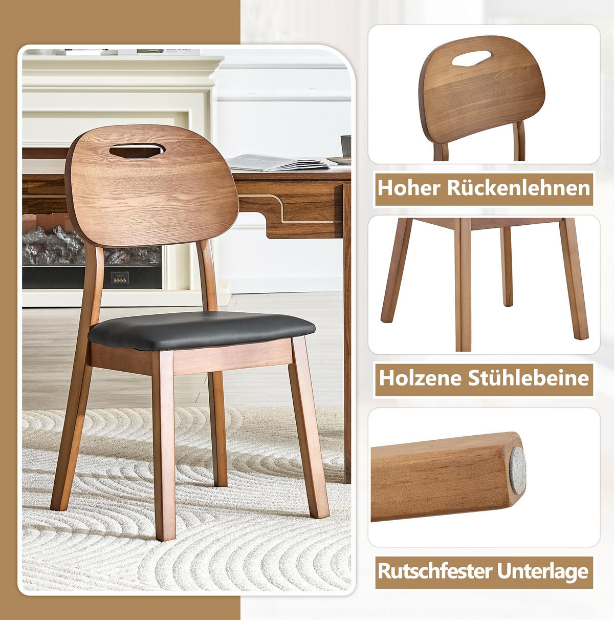 ESSZIMMERSTUHL 2er-Set mit ovaler Rückenlehne Schwarz - Schwarz, Holz (44/88/50cm) - Meubliv