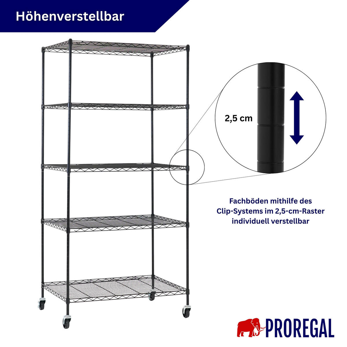 GITTERREGAL 2er - Set HADES mit Rollen & 5 Gitterböden Metall 180x90x60cm Schwarz - Schwarz, Metall (90/180/60cm) - PROREGAL