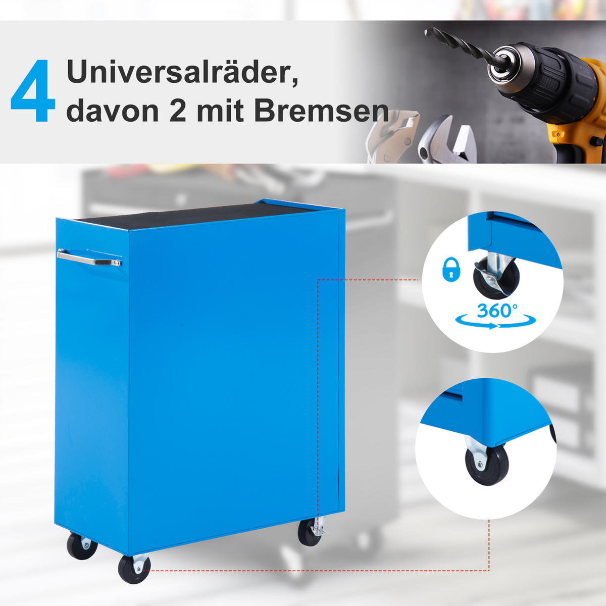 WERKZEUGSCHRANK DE-10526 5 Schubladen, rollbar Blau - Blau, Metall (33/82.5/61.5cm) - ComfortXL