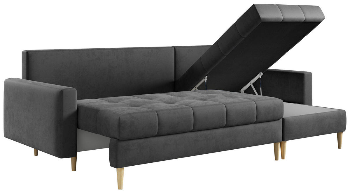 ECKSOFA Astra Grau Velvet - Braun/Grau, Holz/Textil (220/140cm) - MKS