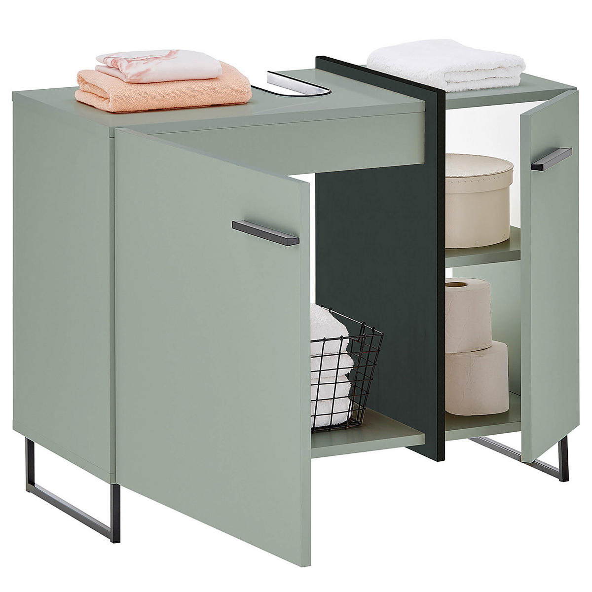 WASCHBECKENUNTERSCHRANK - Mintgrün/Grau, Holzwerkstoff (80/64/41cm) - home24