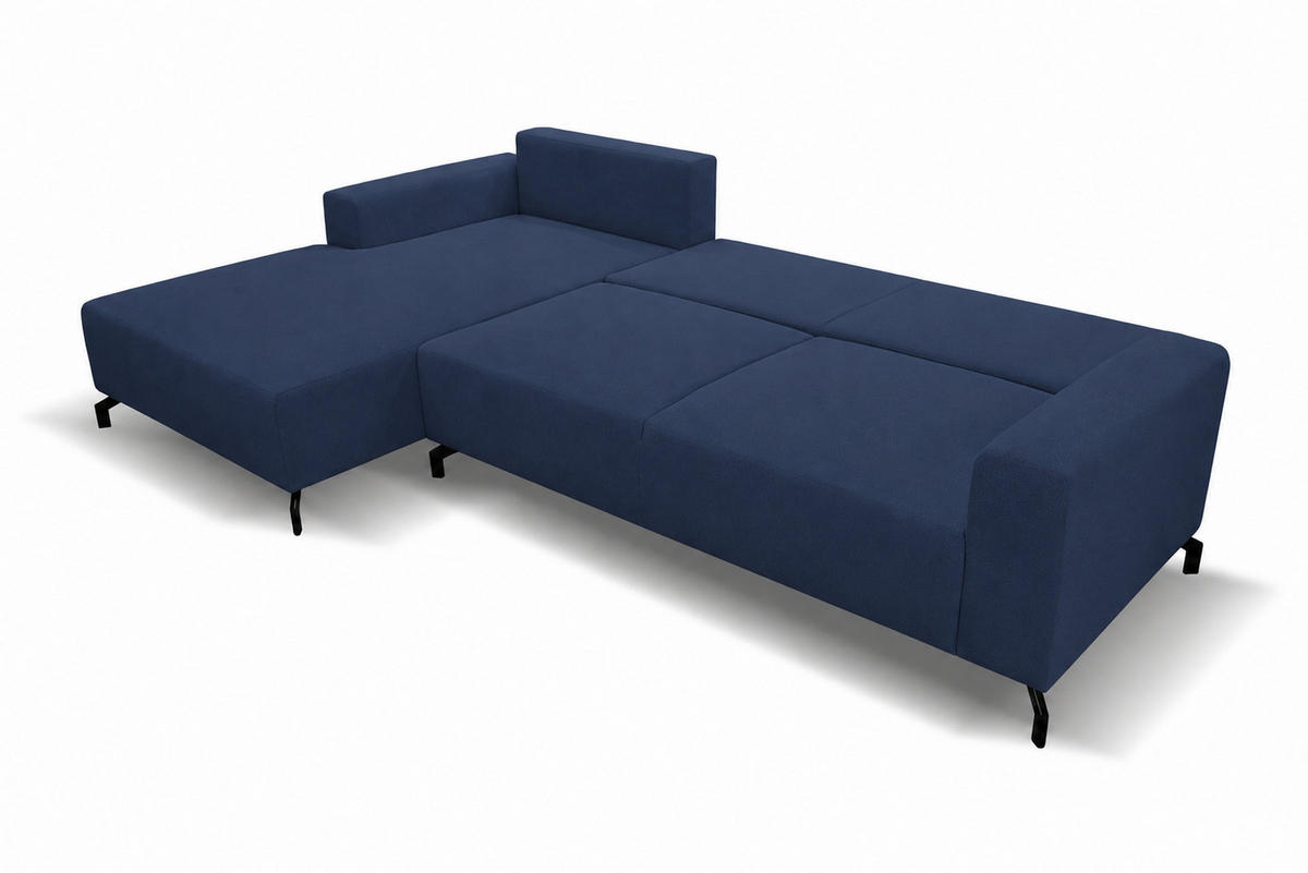 ECKSOFA Aspen in L-Form, Coach mit Schlaffunktion, Farbe: Blau, Velourstoff, Ottomane Links - Blau, Textil (187/312cm) - VENASI MÖBEL