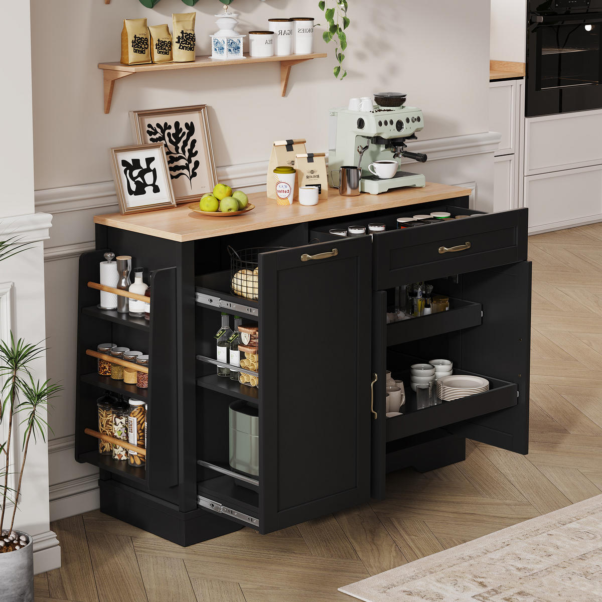 KÜCHENINSEL aus MDF 115x40x87 cm Schwarz mit Schublade & Stauraum - Schwarz, Holzwerkstoff (40/87/115cm) - Modfu