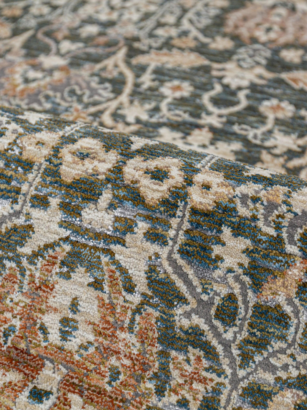 STRUKTURTEPPICH TRURO, Blumenmuster, Erdtöne-Grün, 200 x 300 cm - Grün, Textil (200/300cm) - KADIMA DESIGN