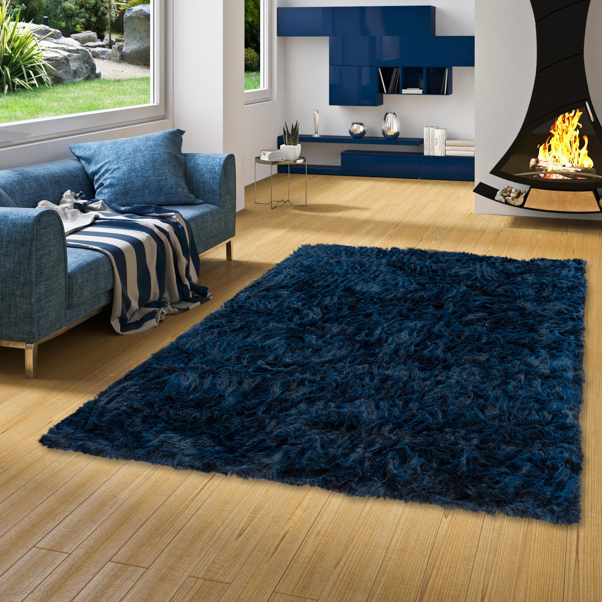 LUXUS SUPER SOFT FELLTEPPICH ASPEN MELIERT - Dunkelblau, Textil (60/90cm) - Pergamon
