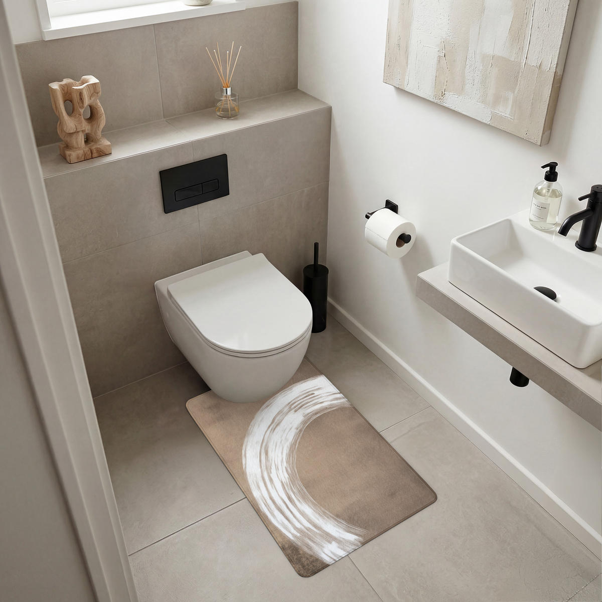 WC PŘEDLOŽKA Barva - hnědá - Japandi 50x80 cm - barva mokka, textil/plast (50/1cm) - OnlyWow