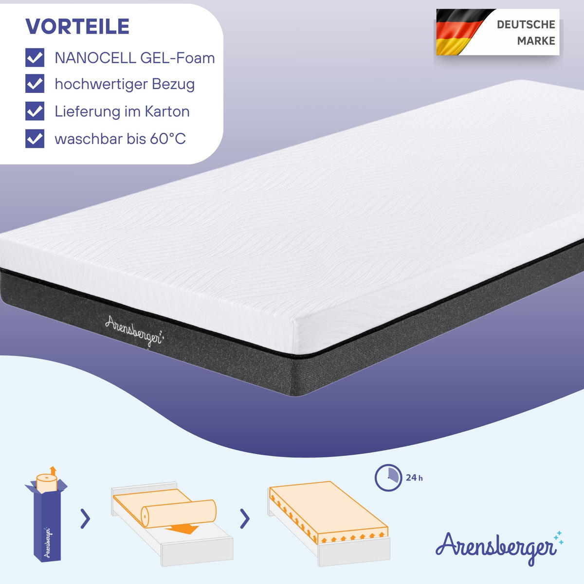 GEL-MATRATZE SARA, Höhe 16cm, 180x200cm - Weiß, Textil (180/200cm) - Arensberger